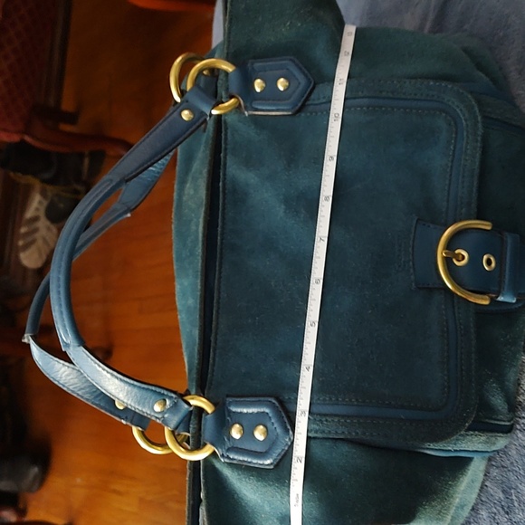 Coach Campbell Izzy Teal Tote Suede Bag w/ Shoulder strap. Good used condition. - Picture 6 of 16
